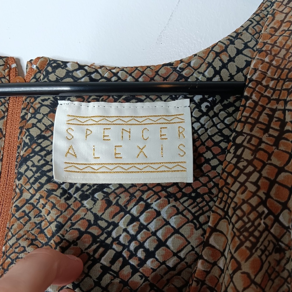 VTG Y2K Spencer Alexis Midi Dress 10 Orange Brown Snakeskin Fairy Goblincore - Picture 4 of 10